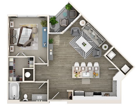 Floor plan for 1 bed, 1 bath, 792 sqft